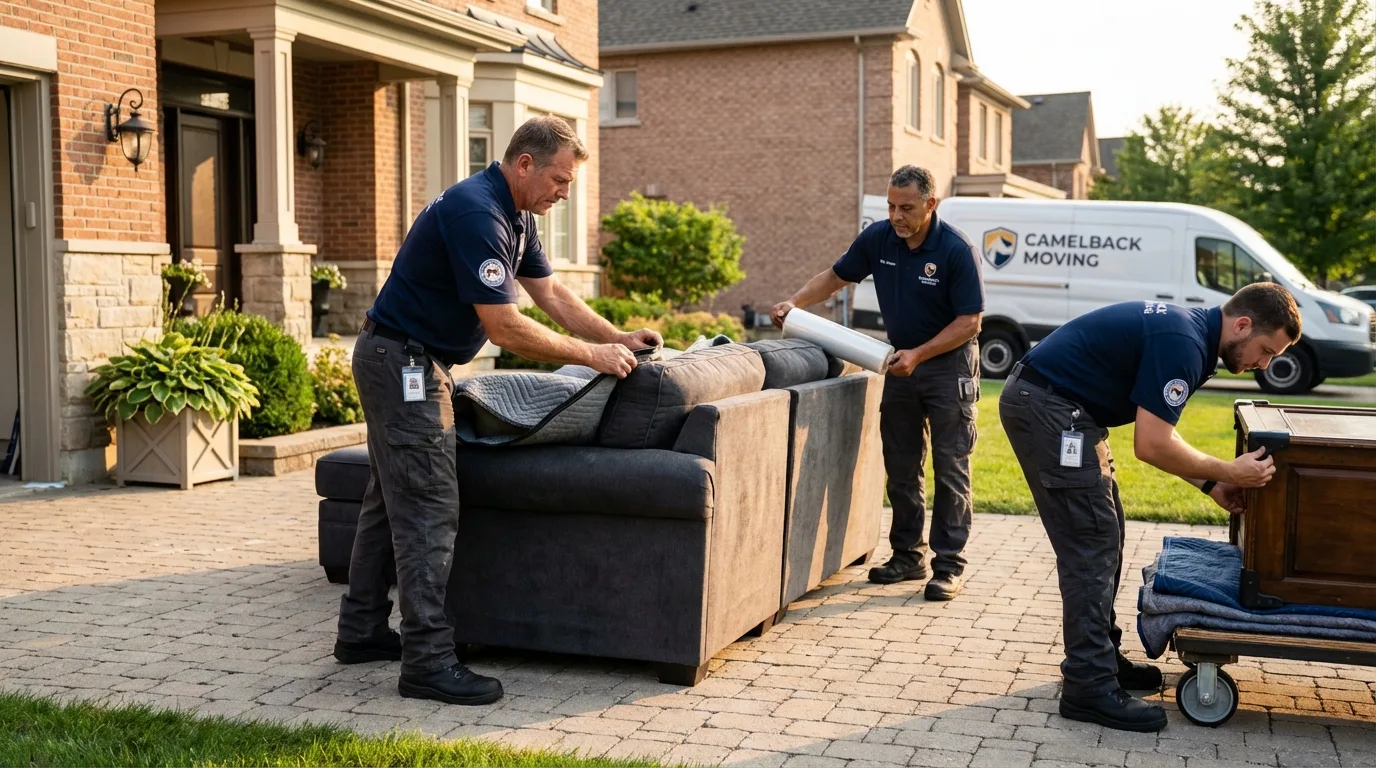 Large estate moving crew wrapping furniture in Barrington, NH